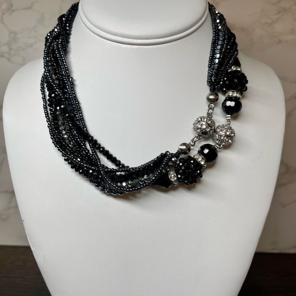 Set of 2 seed bead rhinestone and bead necklaces magnetic closure